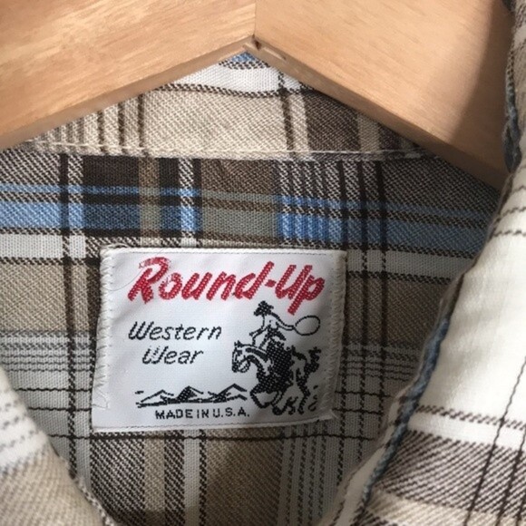 Vintage round up western plaid pearl snap button long sleeve shirt size large - Picture 7 of 14